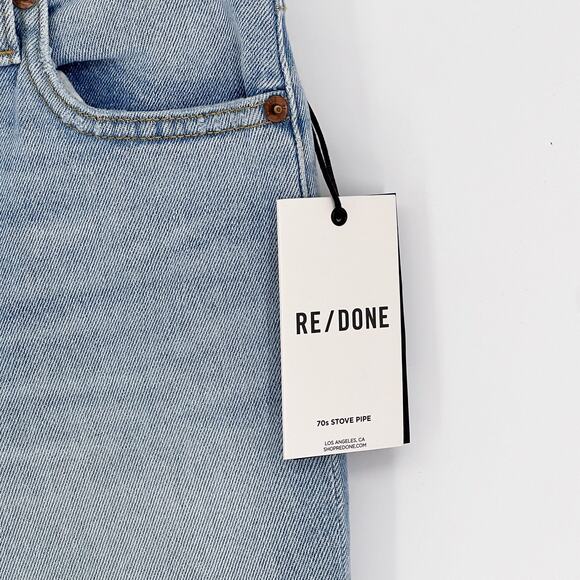 RE/DONE NWT 70s Stove Pipe Distressed Jeans Seawater Destroyed Women’s Size 24 - Picture 4 of 9
